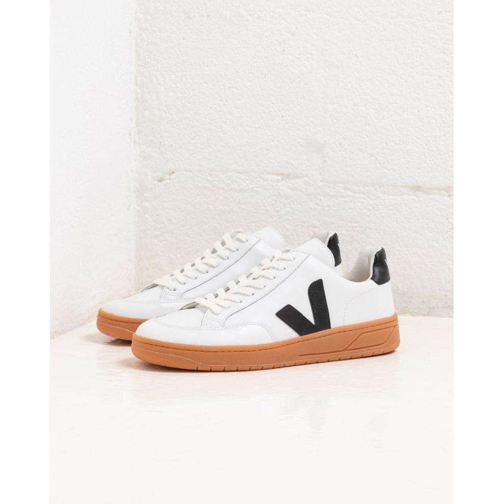 Αθλητικά Παπούτσια γυναικεια Veja V-12 LEATHER White/Black/Beige | GR 670LIS